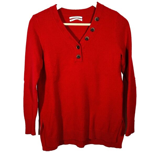 Anthropologie Serena V-Neck Sweater Size XS Rhubarb Red Button Pullover Knit - Picture 2 of 9